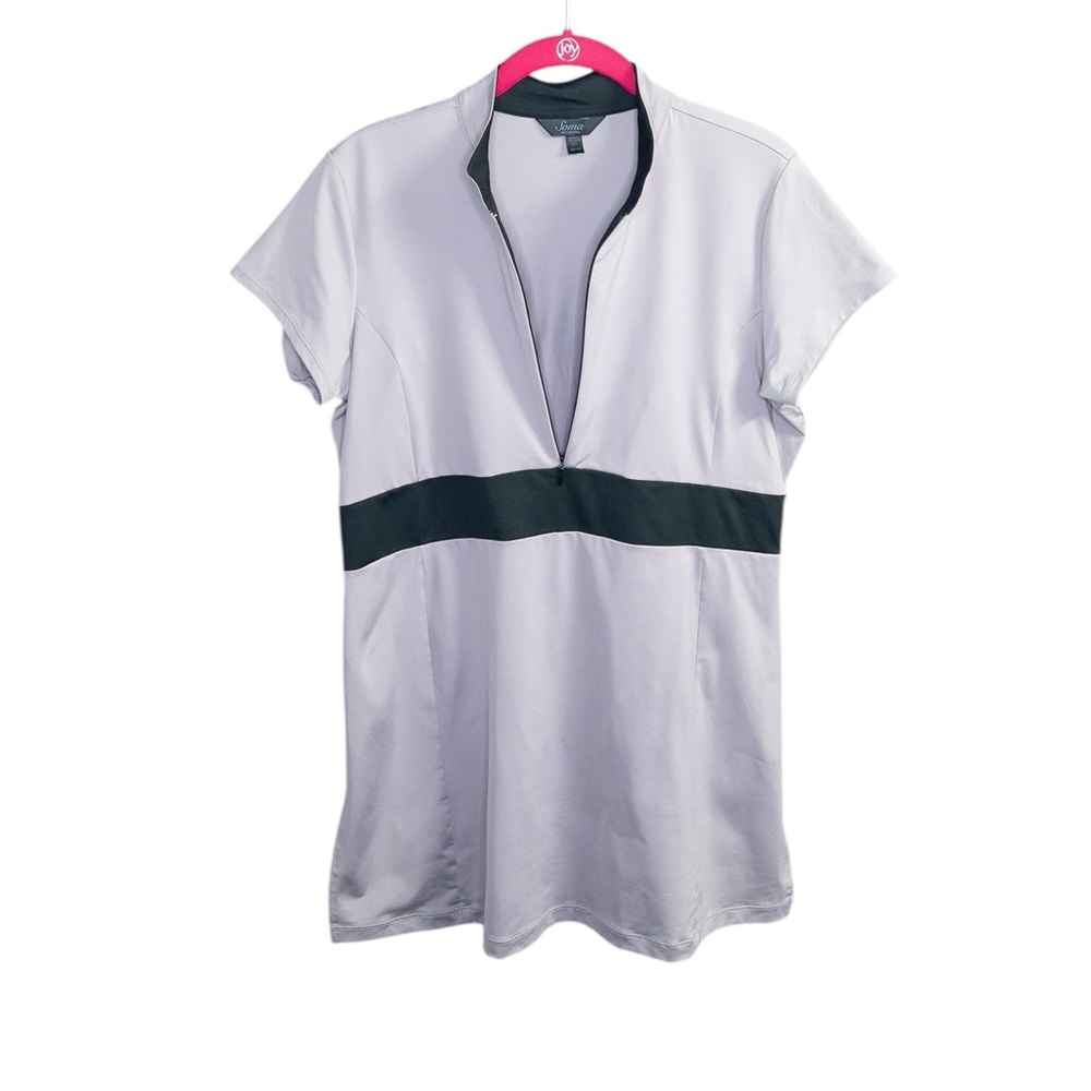 Soma Medium M Dusty Purple‎ Black Short Sleeve Pullover 1/2 Zip Athleisure Tunic